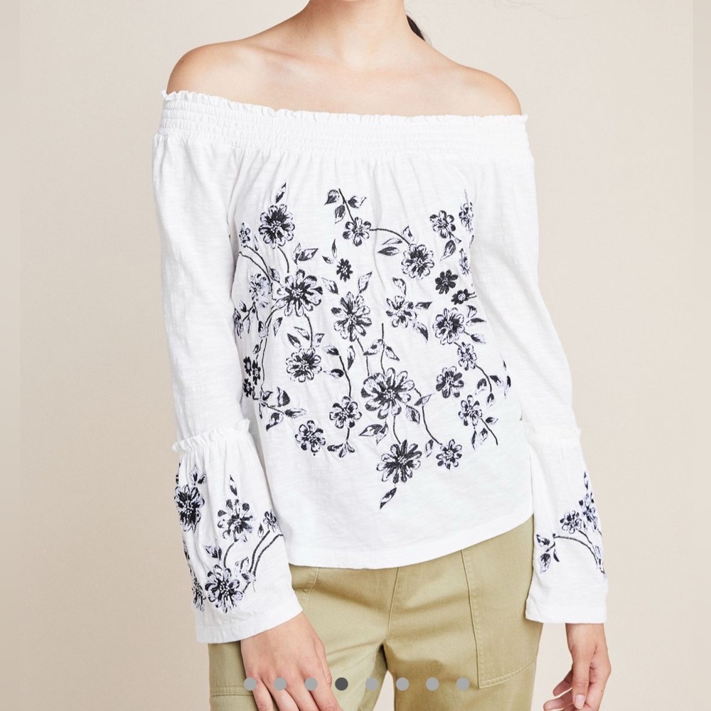 Anthropologie Annie Off-Shoulder Embroidered Peasant Top Boho Cottagecore Size S